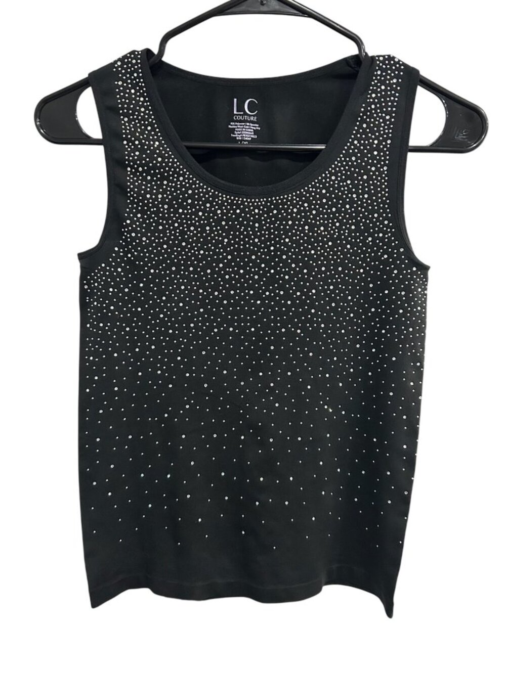 LC Couture Black Rhinestone Embellished Sleeveless Tank Top Size L/XL Y2K Glam